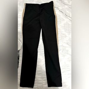 Black stretchy pants tights with tan side stripes